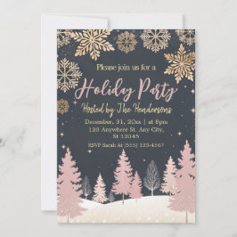 Invitación elegante nieve dorada suave rosa Fiesta de vacacio