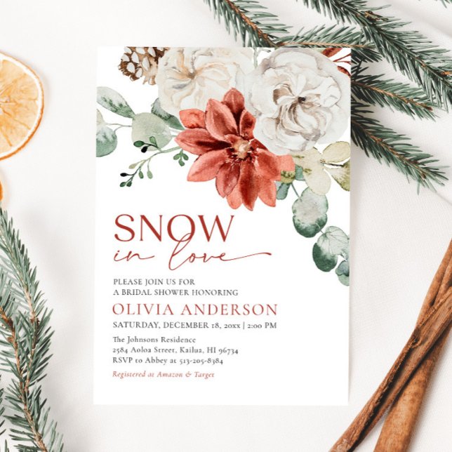 Invitación Elegante nieve en amor ducha de novia roja de invi (Subido por el creador)