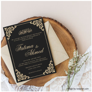 Invitación Elegante Nikah Boda musulmán islámico negro