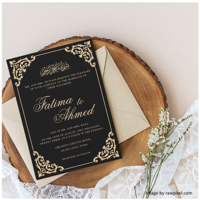 Invitación Elegante Nikah Boda musulmán islámico negro (Subido por el creador)