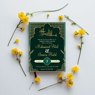 Invitación Elegante Nikah Islámico – DISEÑO Verde y Dorado