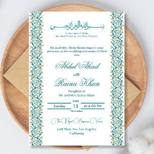Invitación Elegante Nikkah islámico árabe azul y blanco