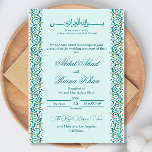 Invitación Elegante Nikkah islámico árabe en azul turquesa y 