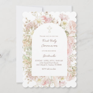 Invitación elegante niña bouquet Primera Comunión