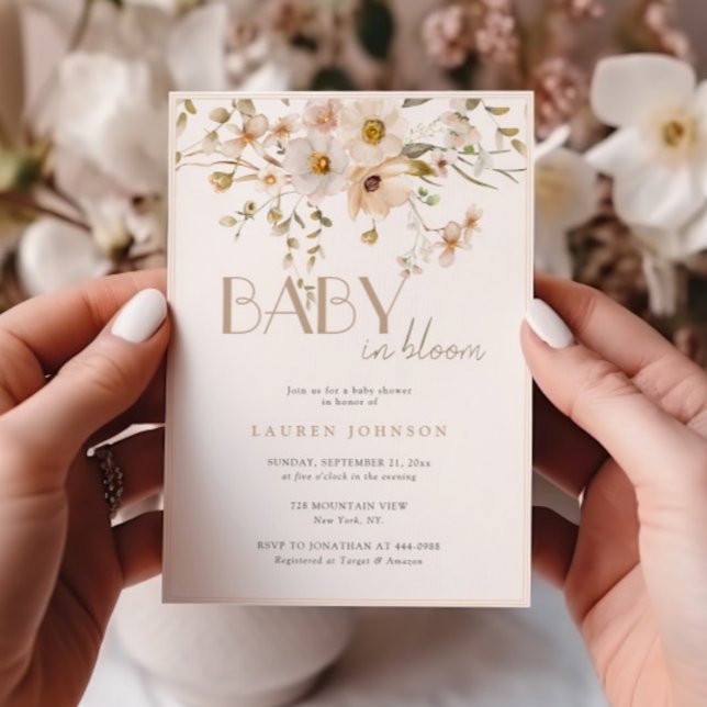Invitación Elegante niña floreciendo fiesta de bebé (Subido por el creador)