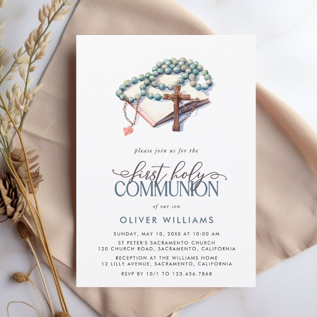 Invitación Elegante niño acuarela primera comunión sagrada (Subido por el creador)