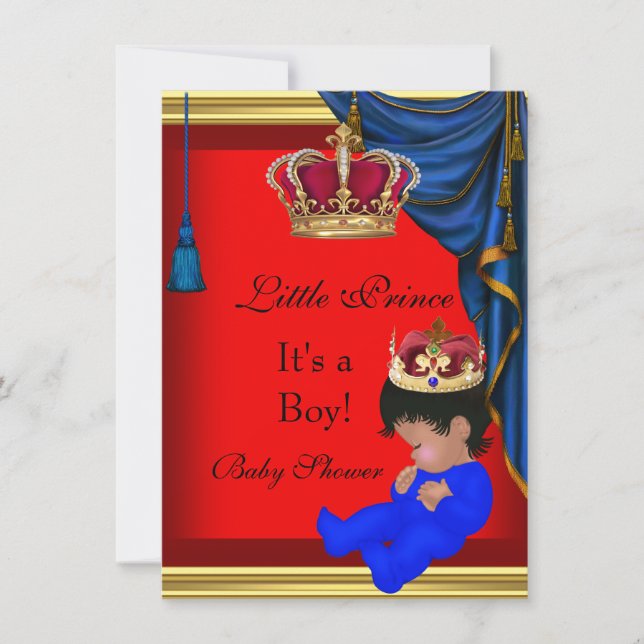 Invitación Elegante niño Baby Shower Azul Rojo Principito 2 (Anverso)