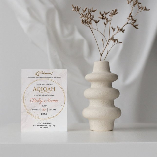 Invitación Elegante niño crema de mármol oro o Chica Aqiqah (Subido por el creador)