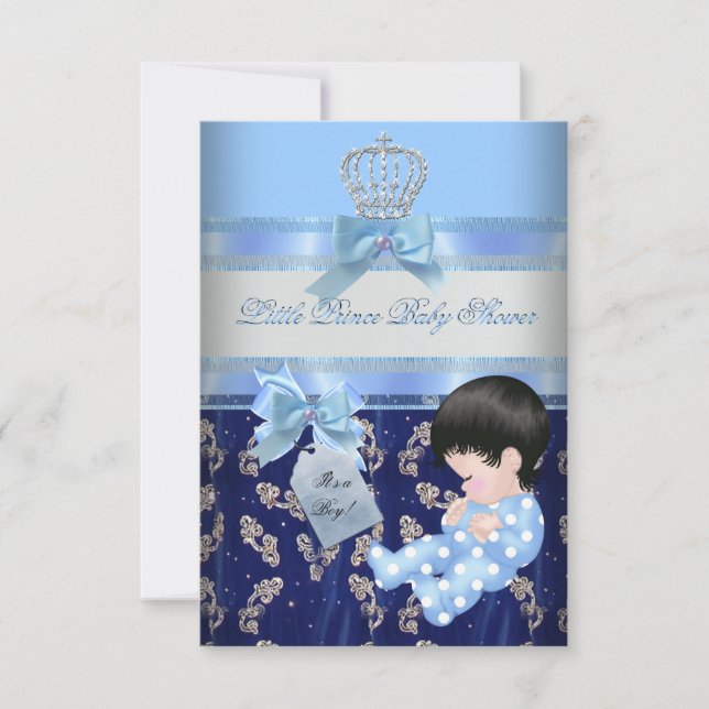 Invitación Elegante niño de Baby Shower Blue Little Prince Cr (Anverso)