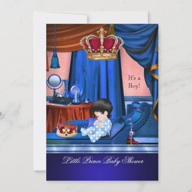 Invitación Elegante niño de Baby Shower Blue Little Prince Cr (Anverso)