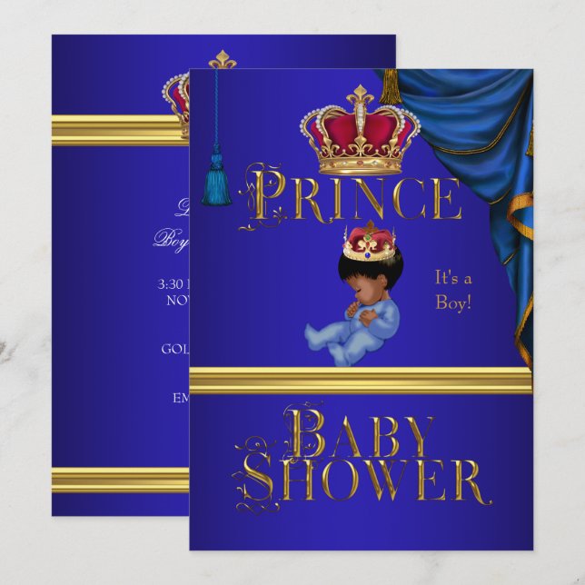 Invitación Elegante niño de Baby Shower Blue Little Prince Cr (Anverso / Reverso)