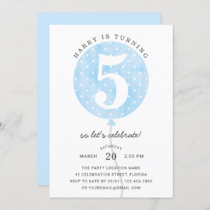 Invitación Elegante niño elegante con globo azul moderno cump