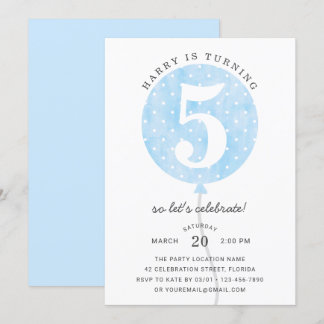 Invitación Elegante niño elegante con globo azul moderno cump