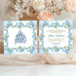 Invitación Elegante niño floral azul Aqiqah