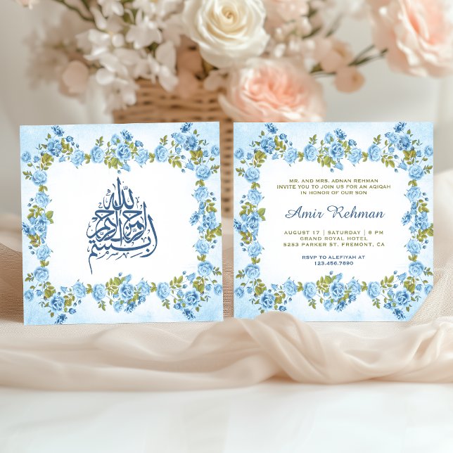 Invitación Elegante niño floral azul Aqiqah (Subido por el creador)