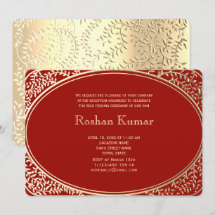 Invitación Elegante Niño Rojo y Dorado Annaprashan
