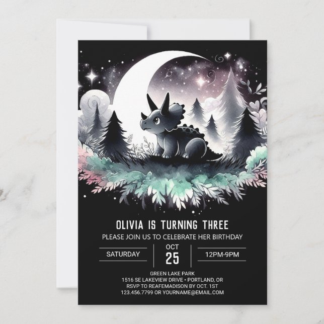 Invitación Elegante niño Triceratops Cumpleaños (Anverso)
