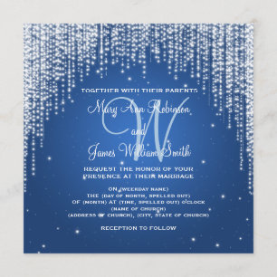 Invitación Elegante Noche de Boda Deslumbramiento Azul Oscuro