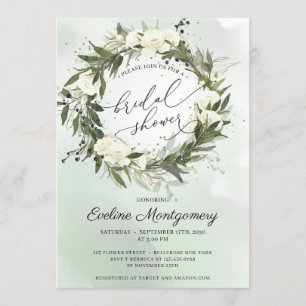Invitación Elegante Noche de Rosas Blancas de Oliva Verde