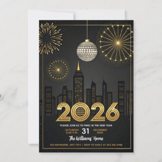 Invitación Elegante Nochevieja 2026 - Brillante Dorado Fiest