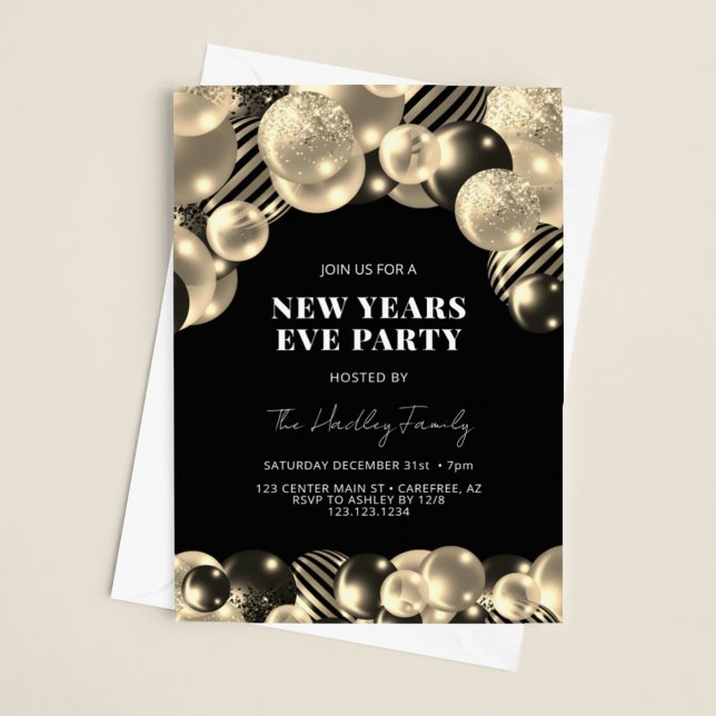 Invitación Elegante Nochevieja de Oro Negro (Subido por el creador)