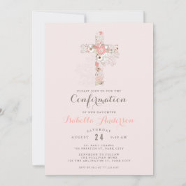 Invitación Elegante nombre de cruz floral de confirmación de