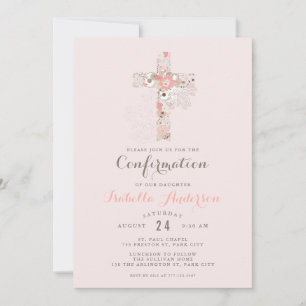 Invitación Elegante nombre de cruz floral de confirmación de 