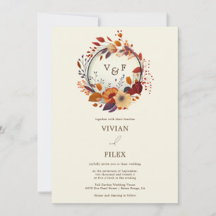 Invitación Elegante nombre de flor silvestre otoño Boda inici