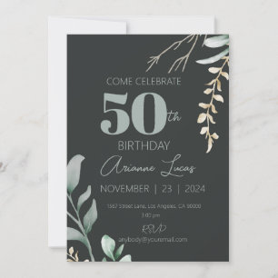Invitación Elegante nombre personalizado 50 cumpleaños negro
