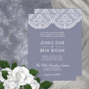 Invitación Elegante Nostalgic Acero De Lace Azul   Boda blanc
