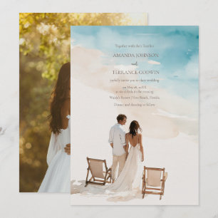 Invitación Elegante Novia Acuarela Novio Boda en la Playa 