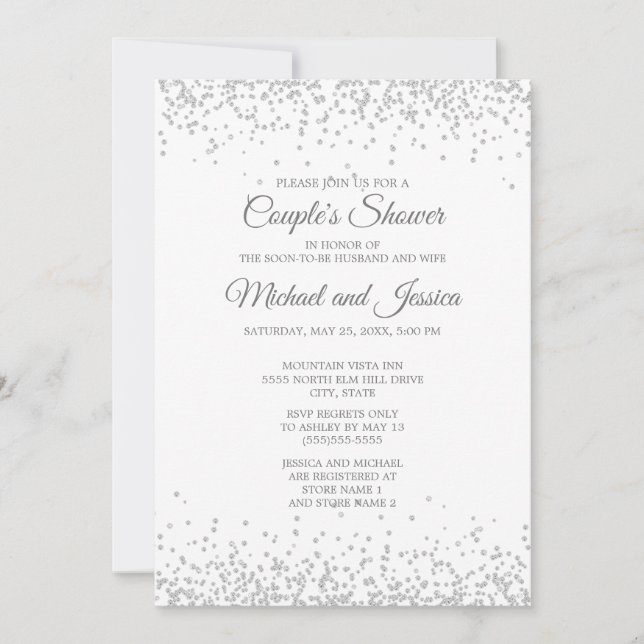 Invitación Elegante novia de Purpurina de Plata Blanca (Anverso)