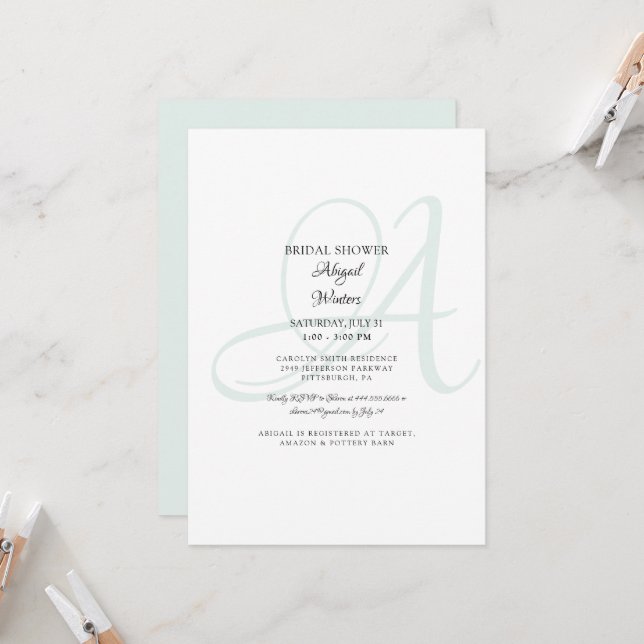 Invitación Elegante novia de vidrio marino ducha de novia ini (Anverso/Reverso In Situ)
