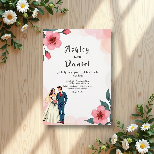 Invitación Elegante Novia Rosa Polvorienta Y Boda Floral Groo (Subido por el creador)