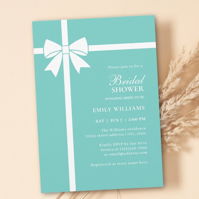 Invitación Elegante novia y corpulento Verde azulado Blue Bow (Subido por el creador)