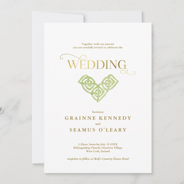 Invitación Elegante nudo celta irlandés en un solo Boda (Anverso)