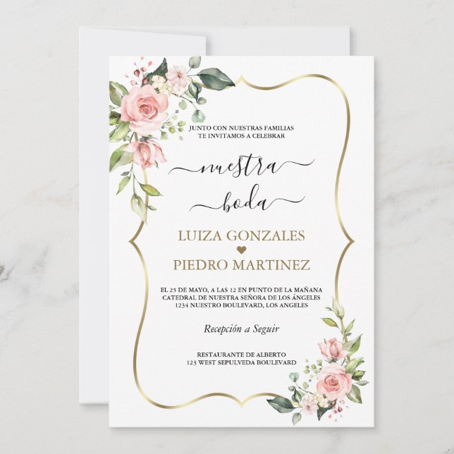 Invitación Elegante Nuestra Boda Caligrafía Con Flores (Anverso)