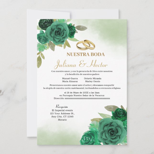 Invitación Elegante Nuestra Boda Verde Esmeralda (Anverso)
