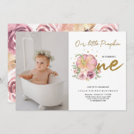 Invitación Elegante nuestra pequeña calabaza foto de cumpleañ