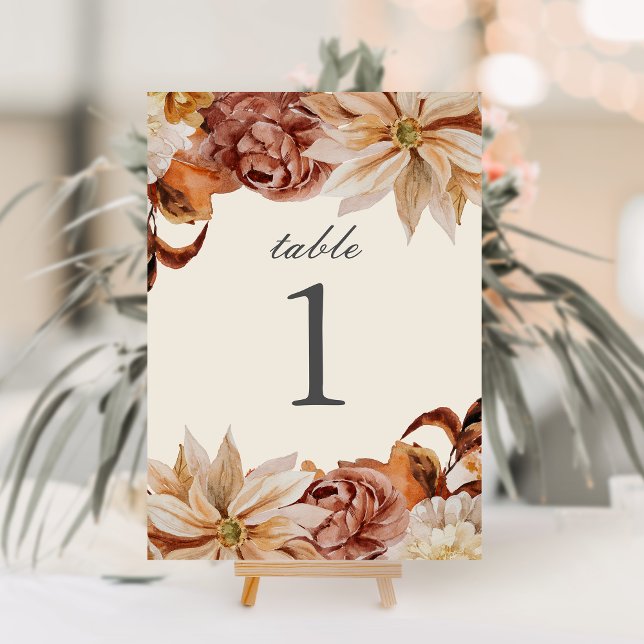 Invitación Elegante número de tabla Boda de acuarela de otoño (Subido por el creador)