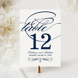 Invitación Elegante número de tabla Boda de caligrafía azul d