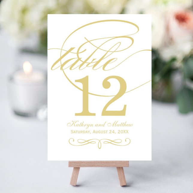 Invitación Elegante número de tabla Boda de caligrafía de oro (Subido por el creador)