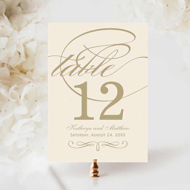 Invitación Elegante número de tabla Boda de caligrafía de oro (Subido por el creador)