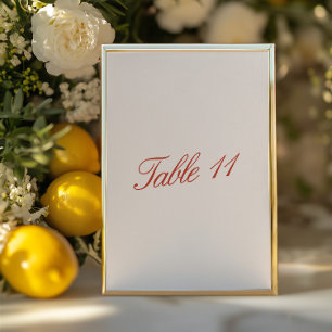 Invitación Elegante número de tabla de Boda de marfil y rojo