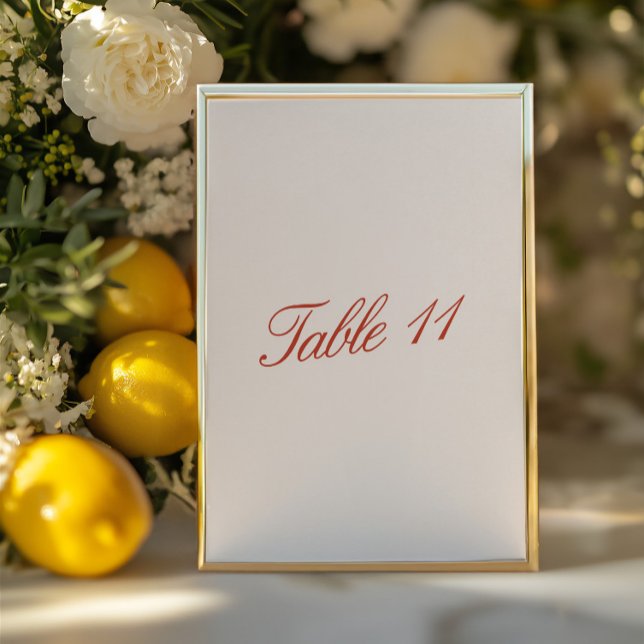 Invitación Elegante número de tabla de Boda de marfil y rojo  (Elegant Vintage Red & Ivory Wedding Table Number)