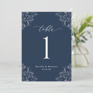 Invitación Elegante número de tabla de Bodas azules de la Mar