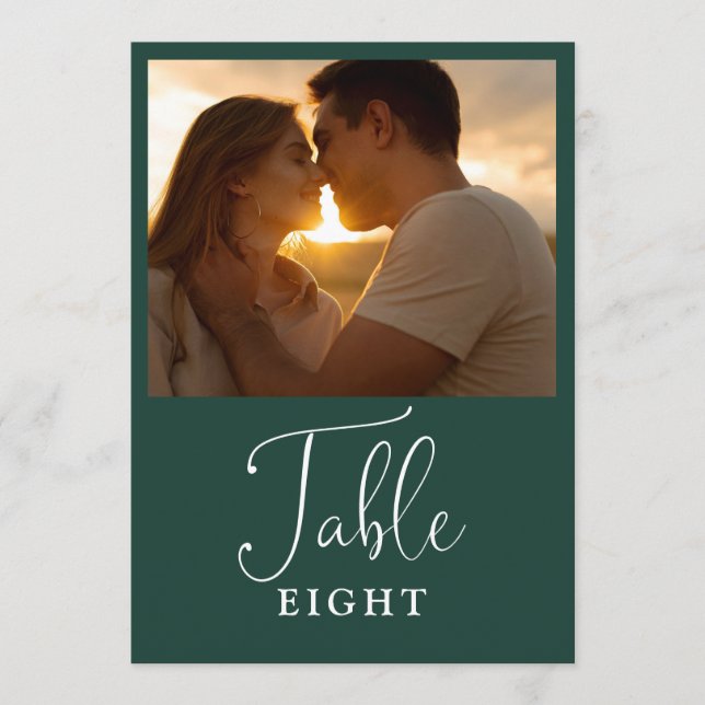 Invitación Elegante número de tabla de fotos verde esmeralda (Anverso)