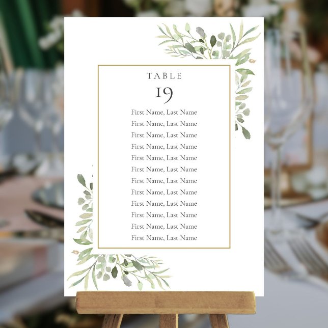 Invitación Elegante número de tabla de la tabla de asientos d (Elegant Greenery Seating Chart Table Number)