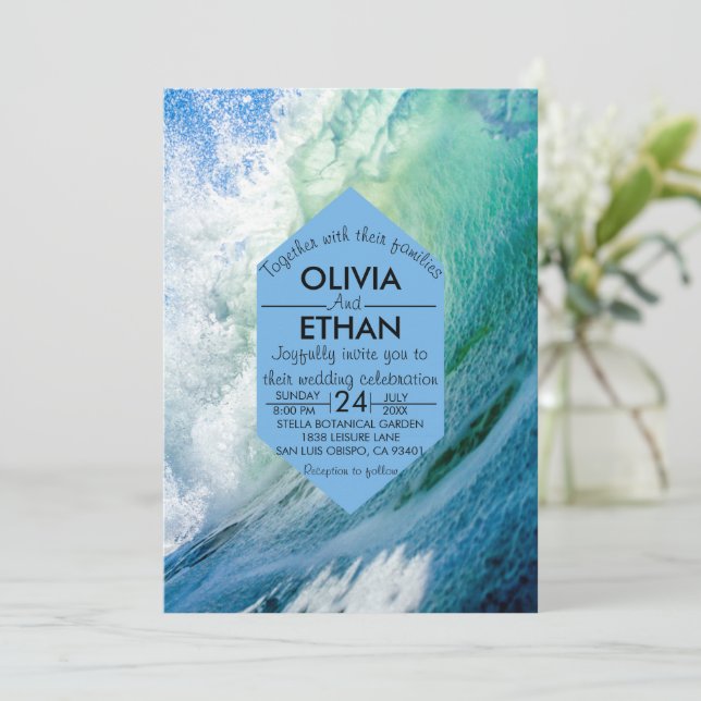 Invitación Elegante Ocean Blue Waves Summer Beach Wedding (Anverso de pie)