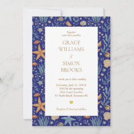 Invitación Elegante Ocean Sea Gold Ultramarine Custom Wedding